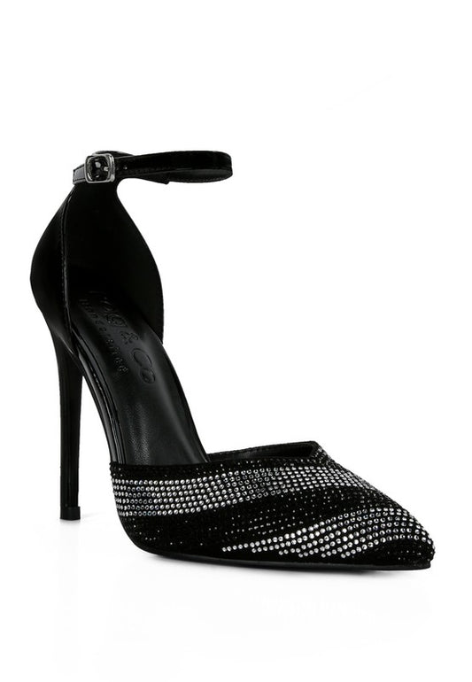 High Heeled Patent Diamante Sandals