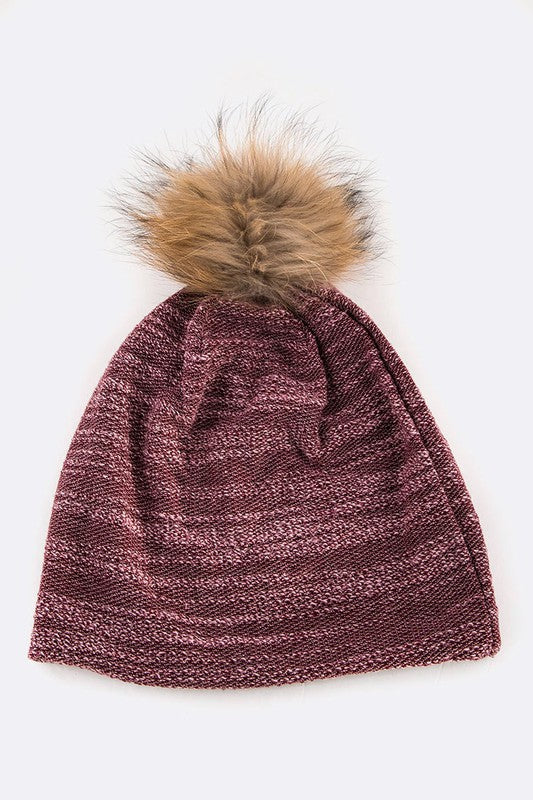 Faux Fur Pom Pom Slouchy Beanie