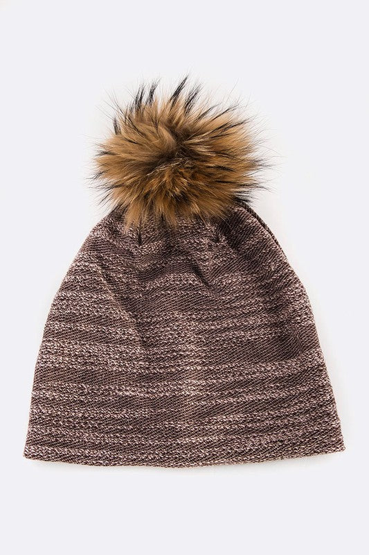 Faux Fur Pom Pom Slouchy Beanie