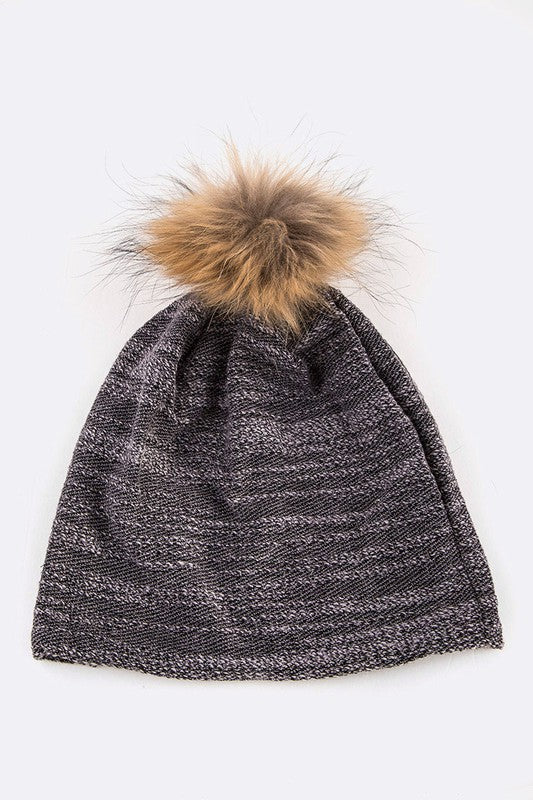 Faux Fur Pom Pom Slouchy Beanie