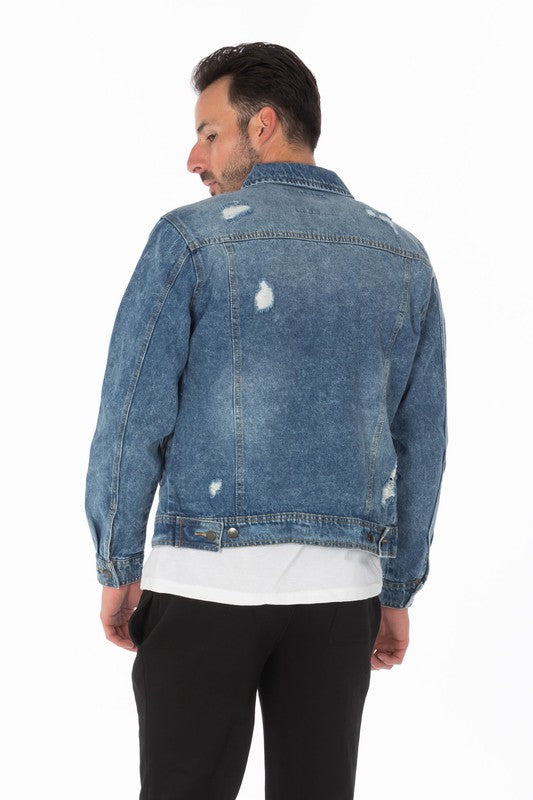 Men's Dark Blue Distressed Denim Jacket