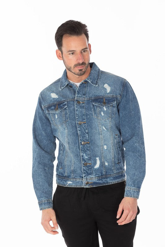 Men's Dark Blue Distressed Denim Jacket