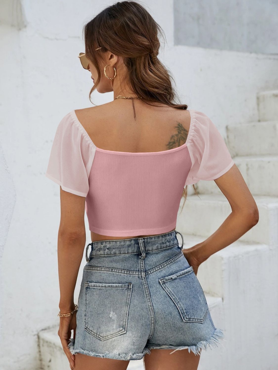 Short Sleeve Drawstring Crop Top