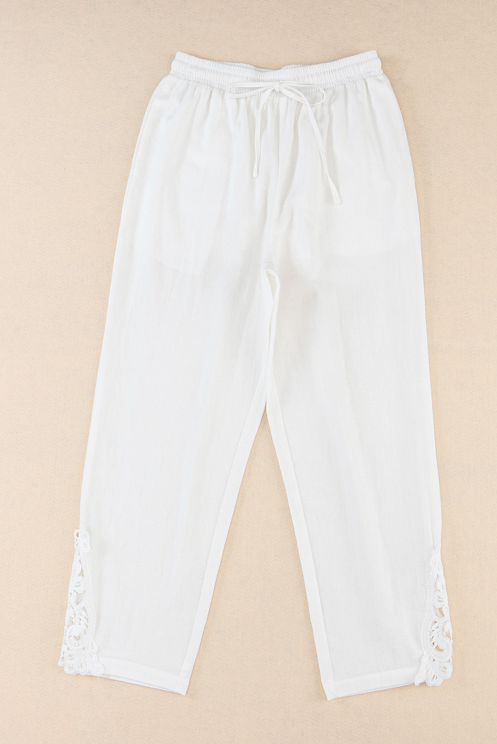 White Lace Splicing Drawstring Pants