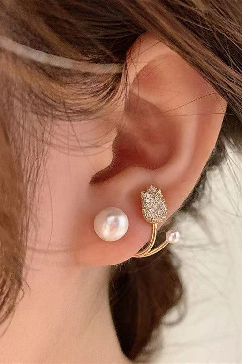 pearl and flower ear jacket