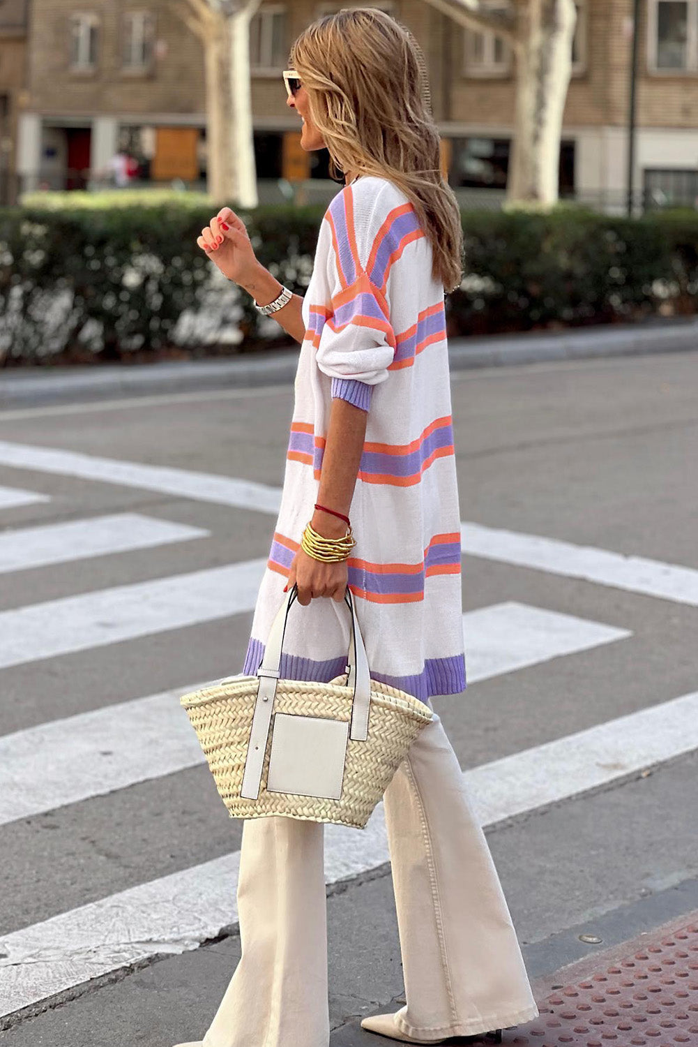 Multicolor Striped Long Sleeve Button Cardigan