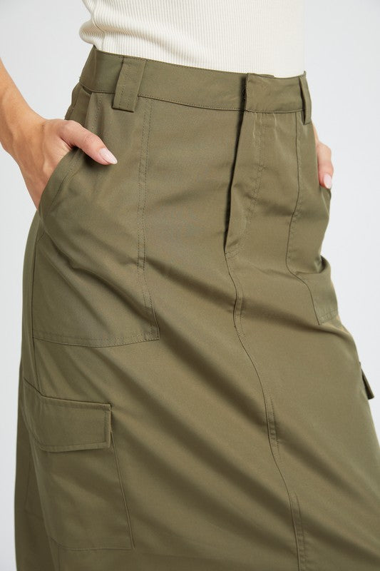 Ruched Cargo Midi Skirt