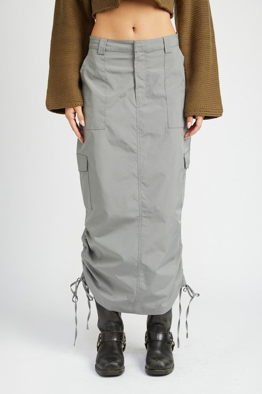 Ruched Cargo Midi Skirt