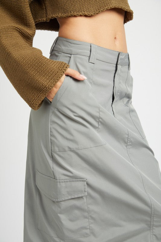 Ruched Cargo Midi Skirt