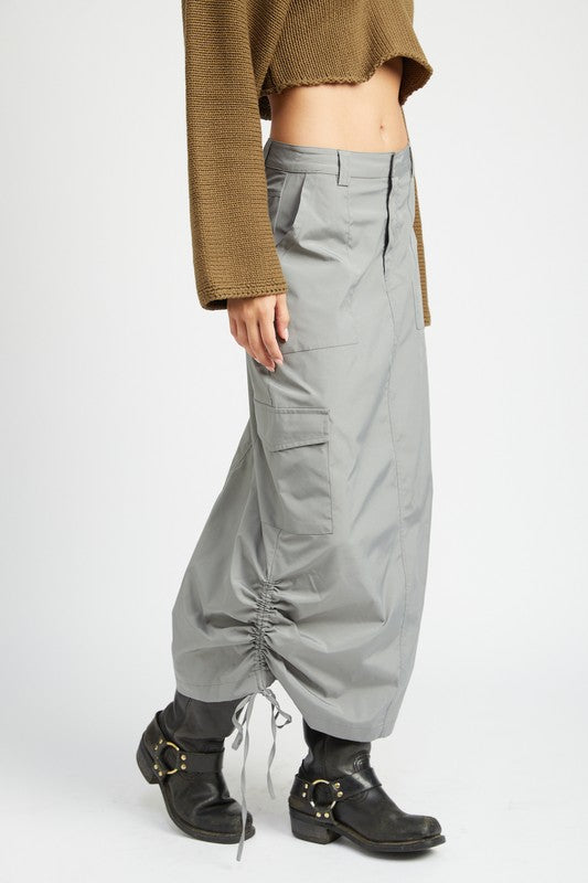 Ruched Cargo Midi Skirt