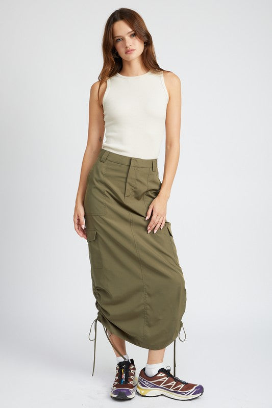 Ruched Cargo Midi Skirt