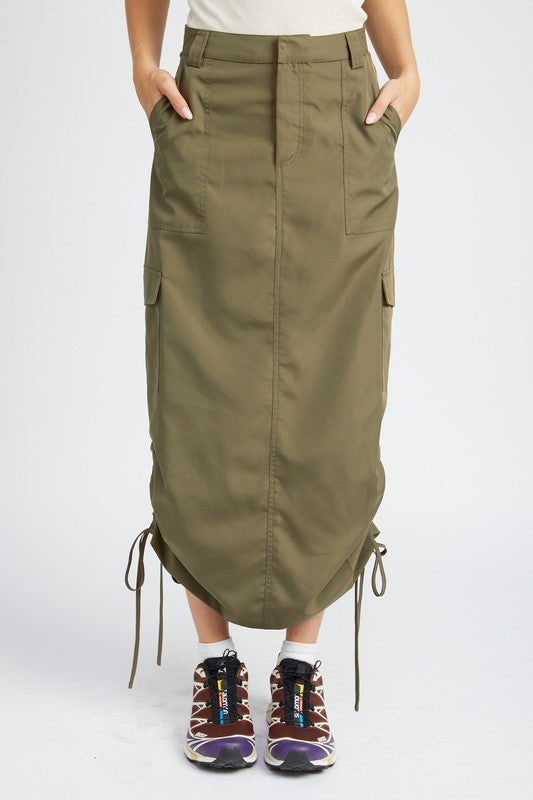 Ruched Cargo Midi Skirt