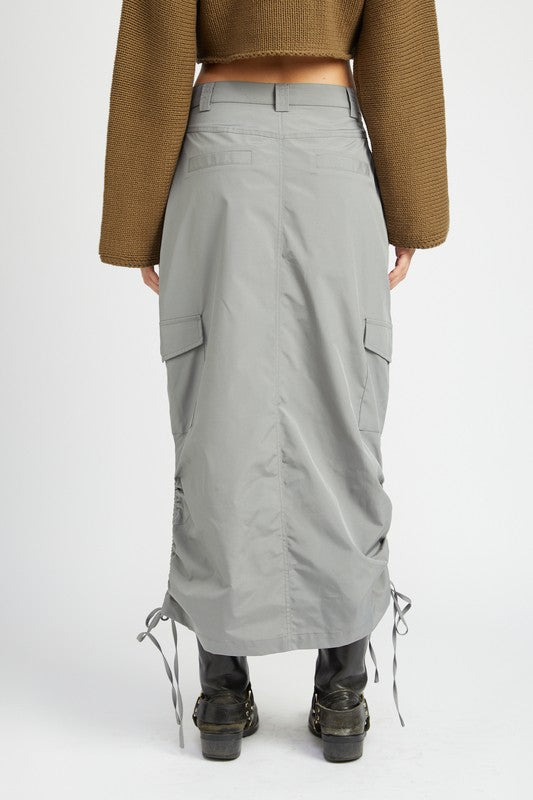 Ruched Cargo Midi Skirt