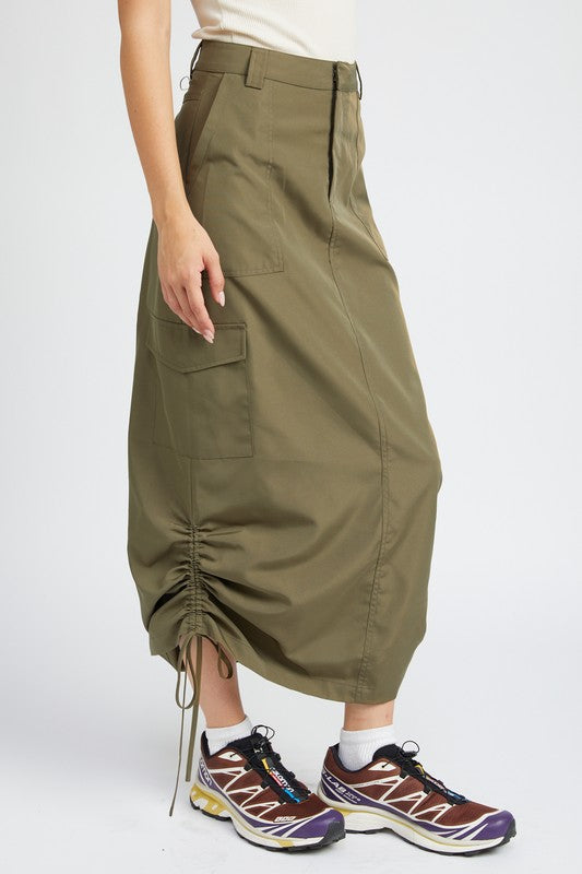 Ruched Cargo Midi Skirt