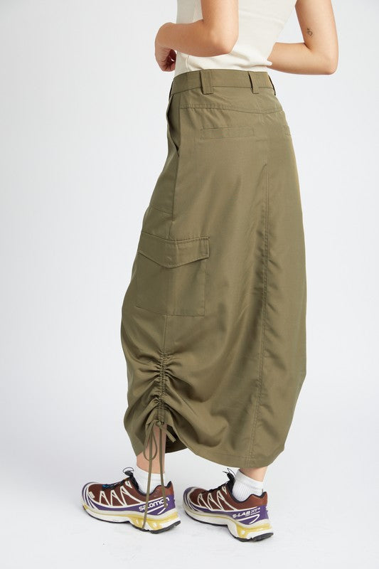 Ruched Cargo Midi Skirt