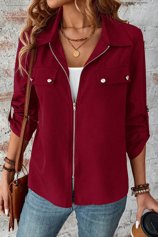 Red Dahlia Collar Zip Up Jacket