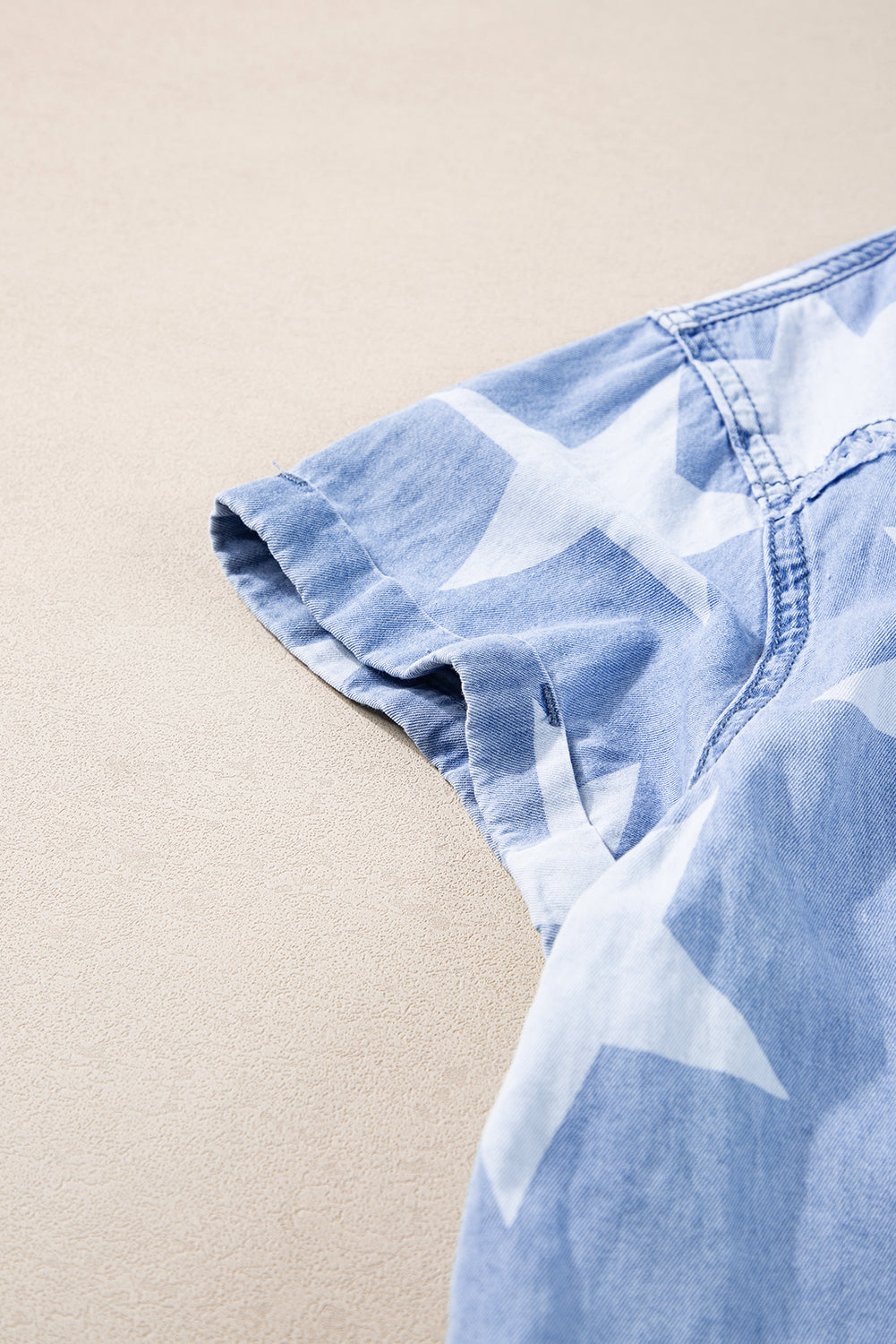 Sky Blue Stars Frayed Hem Denim Dress