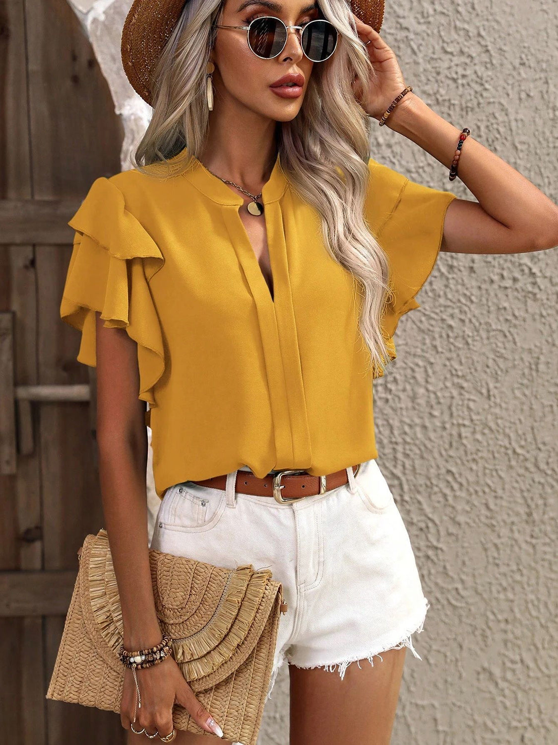 Ruffled Short Sleeve Blouse