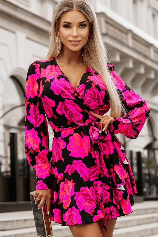 Rose Floral Ruffle Tiered Mini Dress