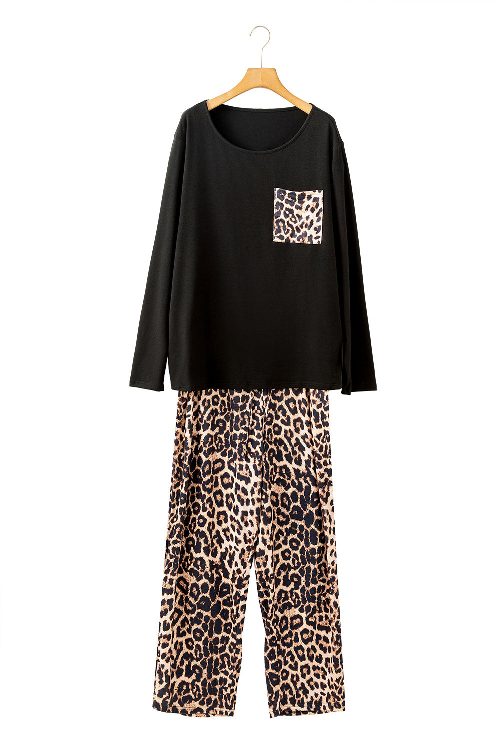 Leopard Patched Long Sleeve Plus Size Pajama Set