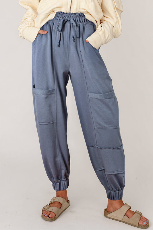 Mineral Wash Multi Pockets Lace-up Harem Pants