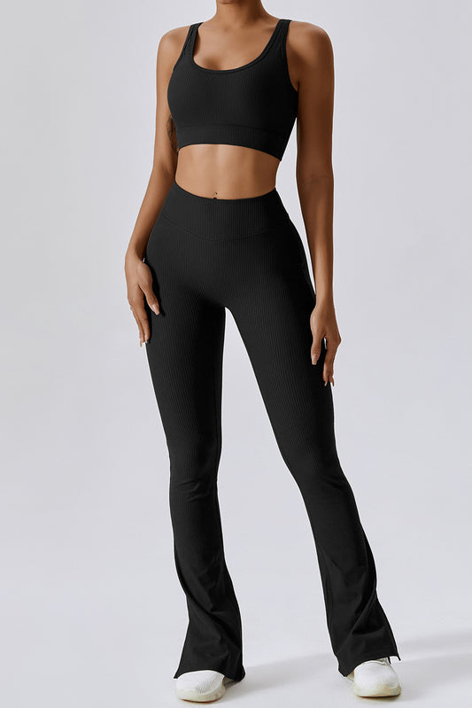 Ribbed Cropped Tank Top and Split Leggings Set