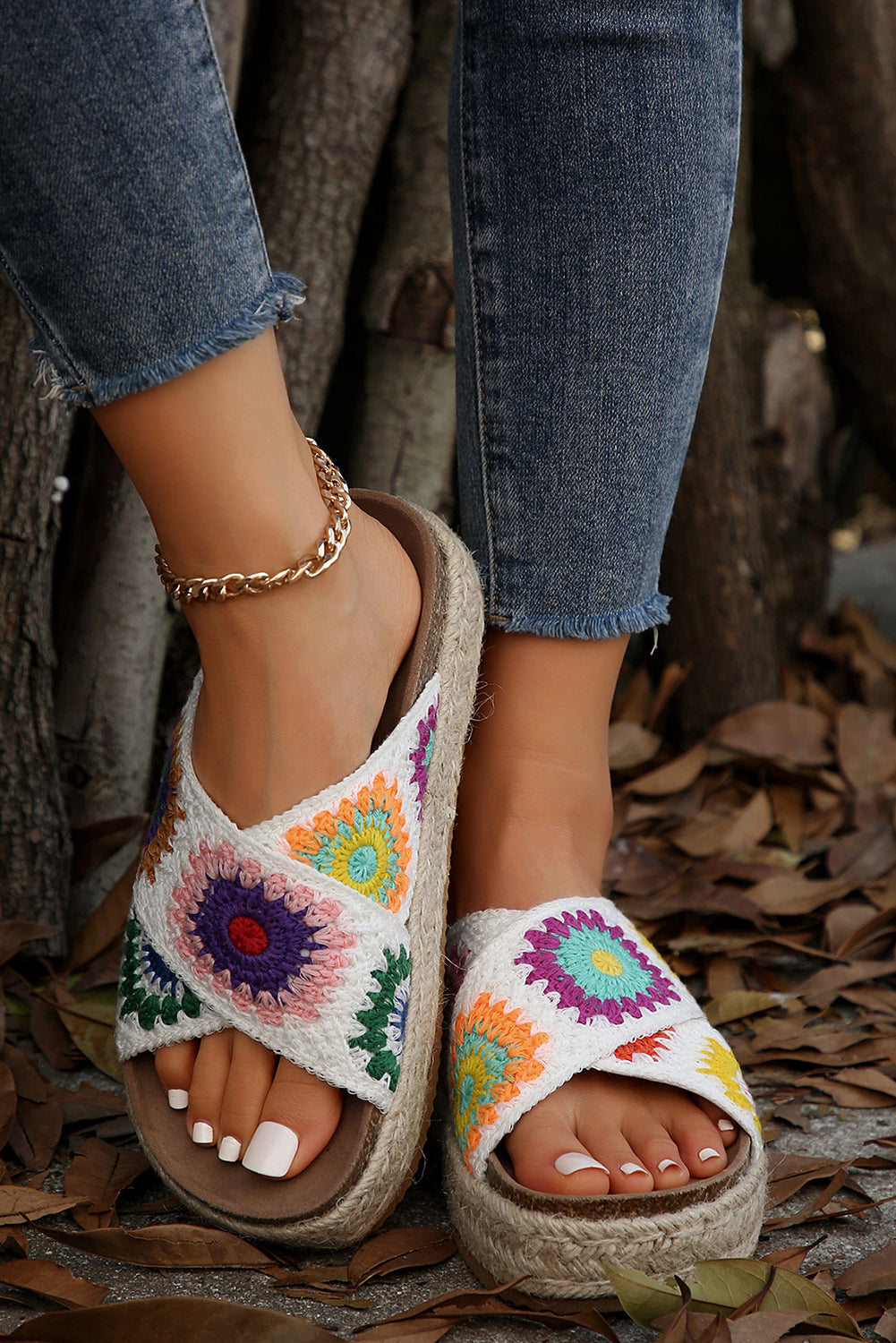 Color black Boho Crochet Crossover Slippers