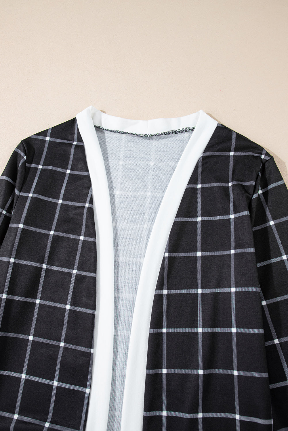 Black Plaid Open Cardigan with Pocket