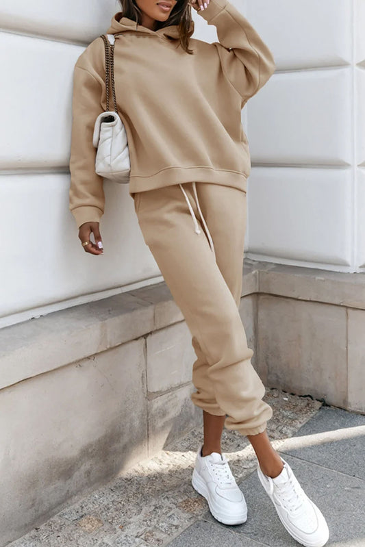 Pale Khaki Two-piece Hooded Sweatsuit