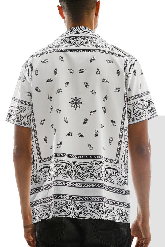 Mens Black & White Print Button Down