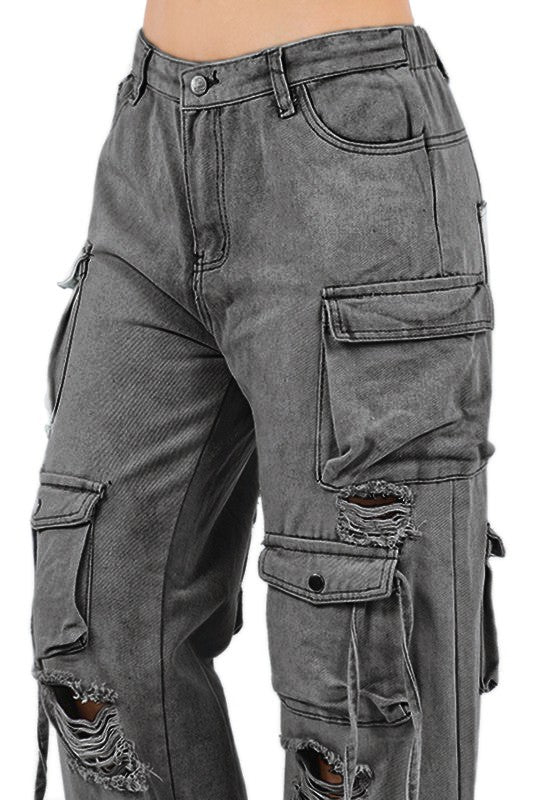 Sexy Cargo Style Denim Pants