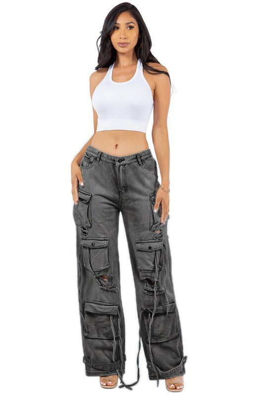 Sexy Cargo Style Denim Pants