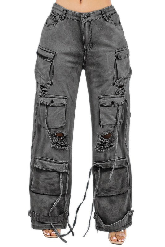 Sexy Cargo Style Denim Pants