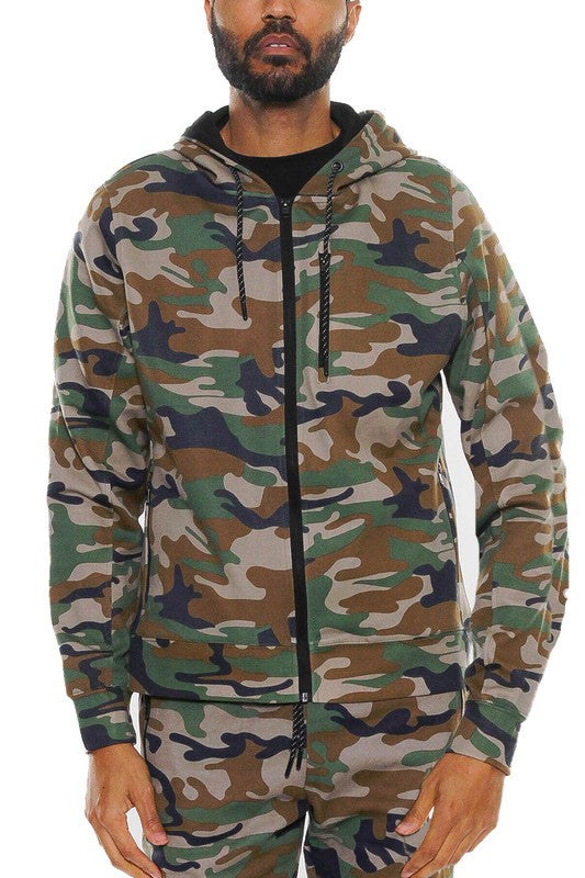 Solid Camo Zip Up Hoodie Jacket