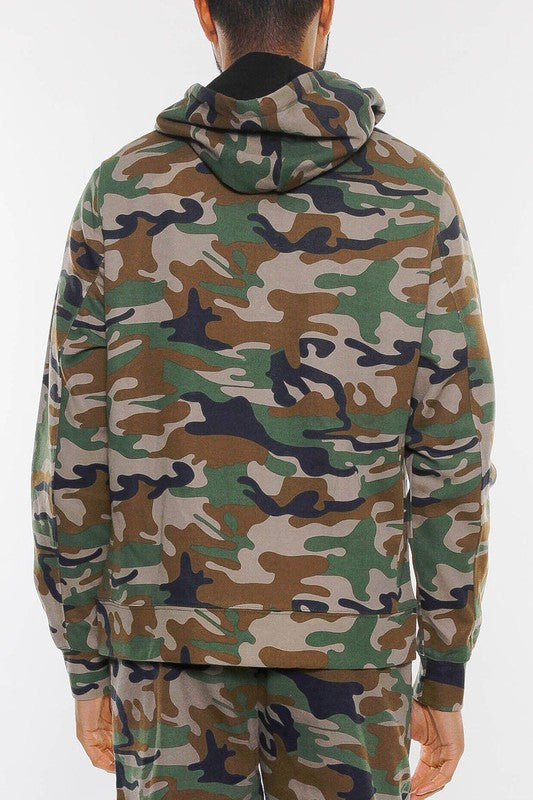 Solid Camo Zip Up Hoodie Jacket