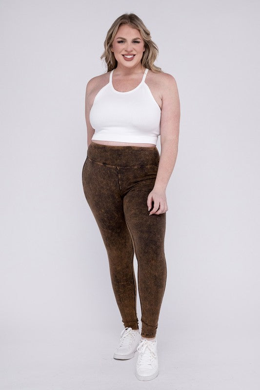 Plus Size Mineral Washed Wide Waistband Leggings