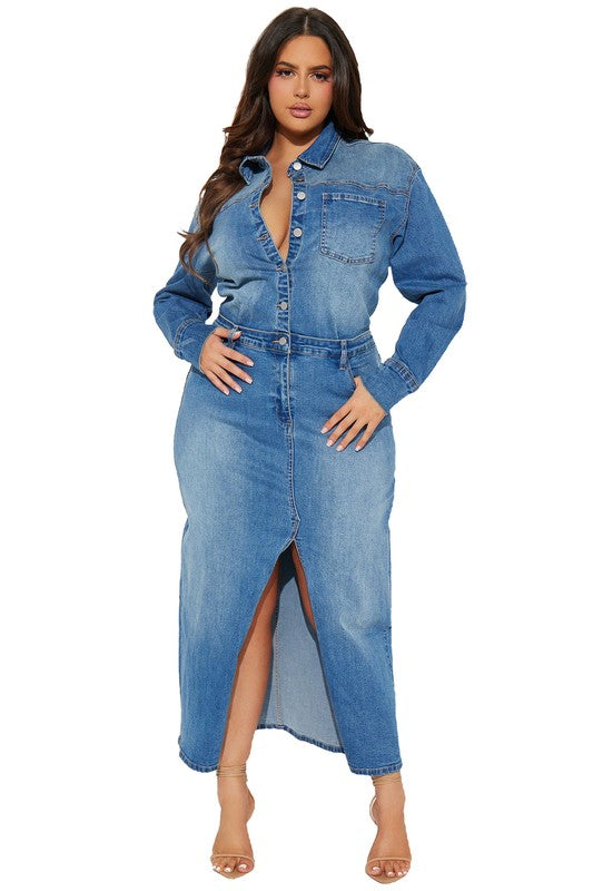 Down To Earth Denim Maxi Dress