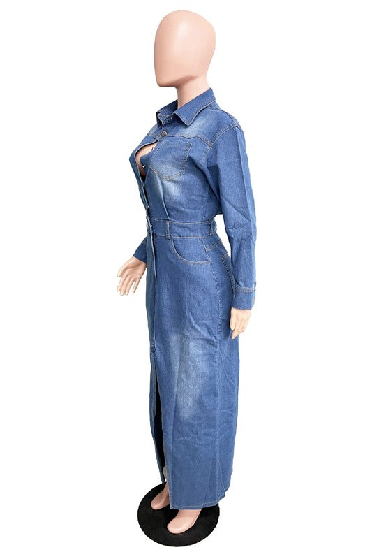 Down To Earth Denim Maxi Dress