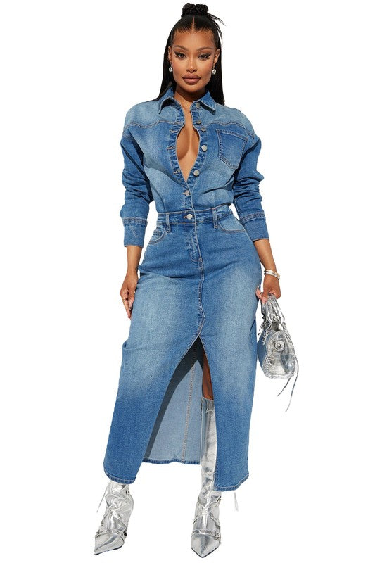 Down To Earth Denim Maxi Dress