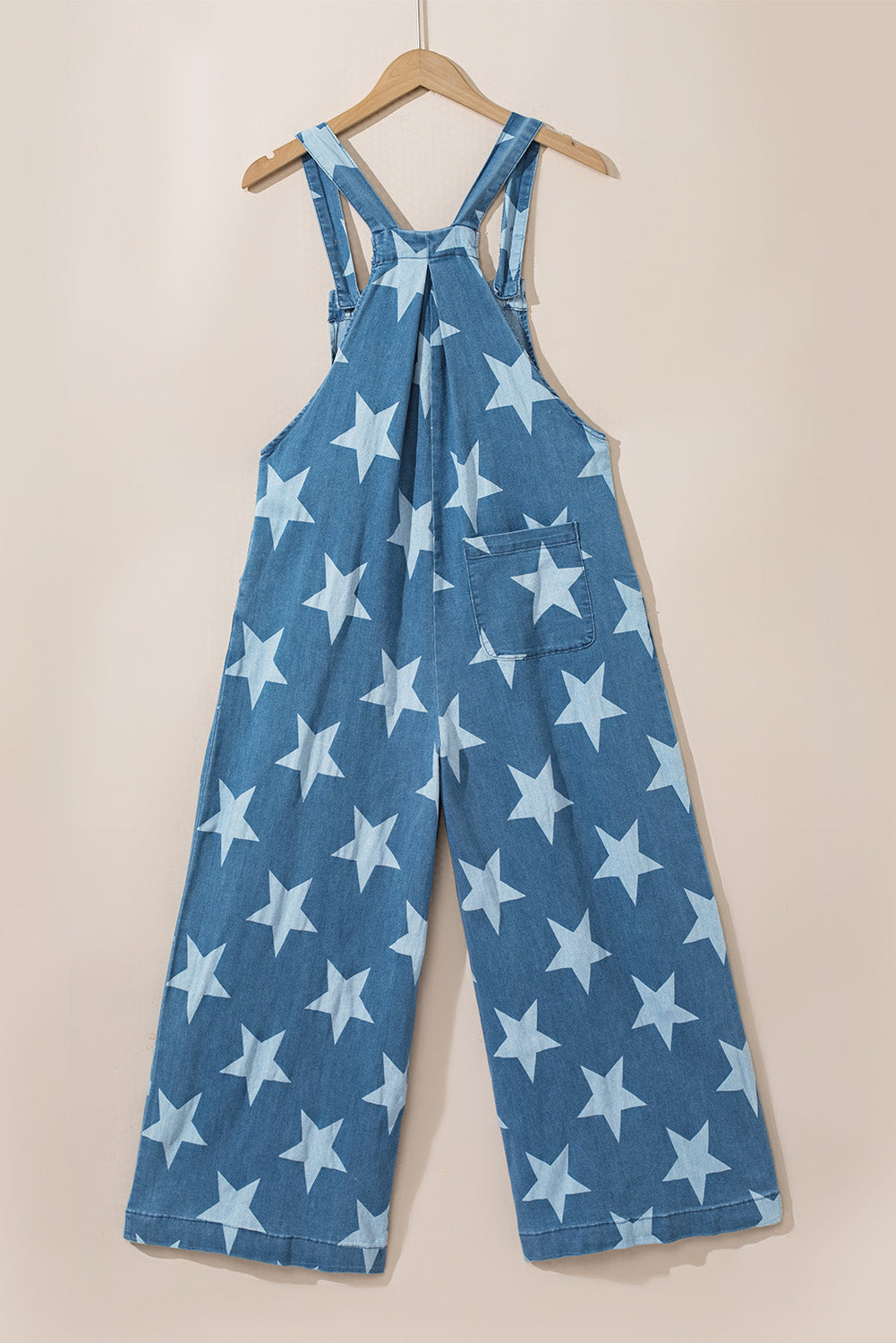 Star Print Wide Leg Denim Overall