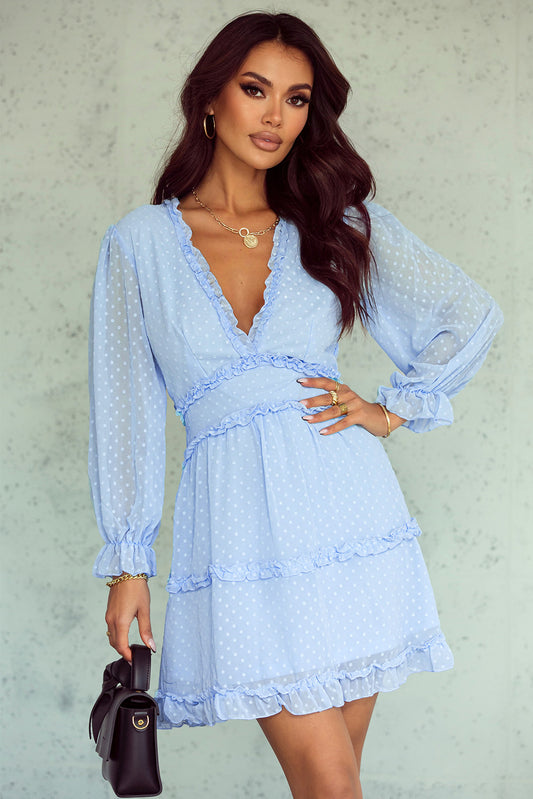 Sky Blue Layered Puff Sleeve Mini Dress