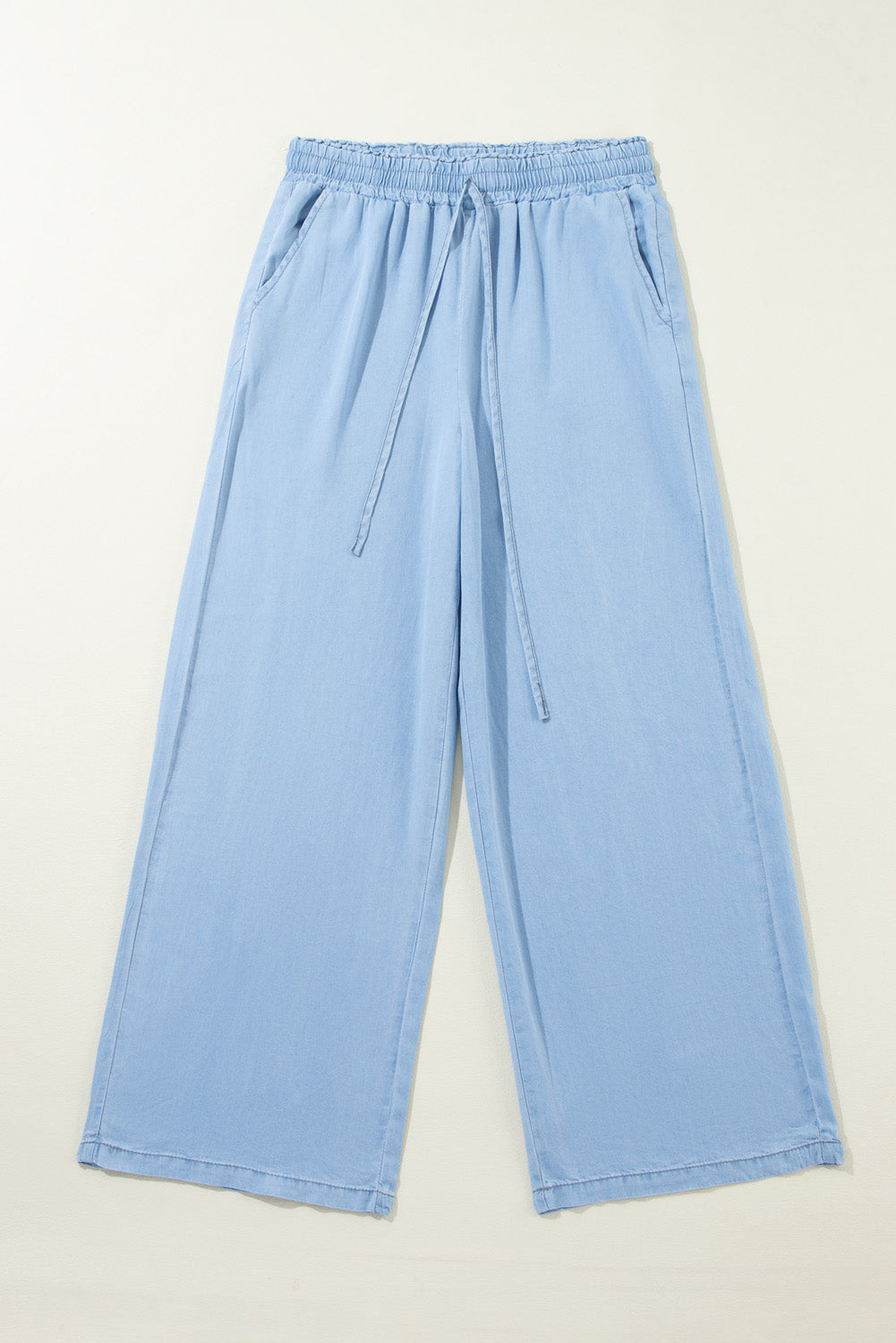 Drawstring High Waist Wide Leg Denim Pants