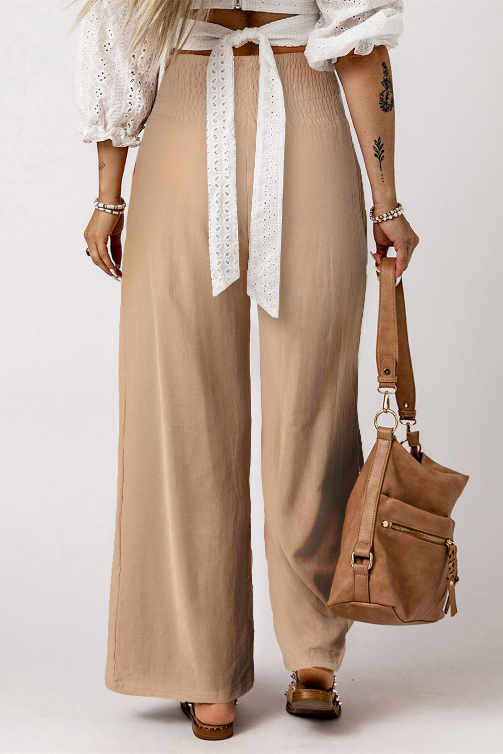 Khaki High Waist Wide Leg Pants