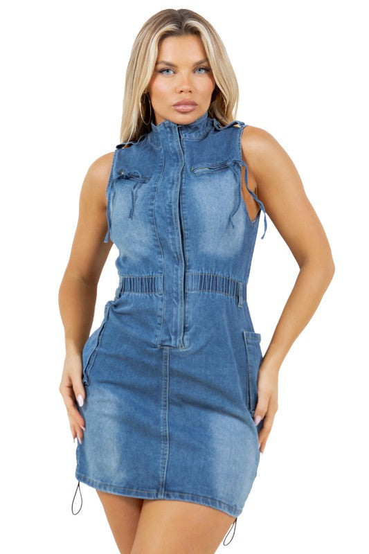 Washed Look Denim Mini Dress