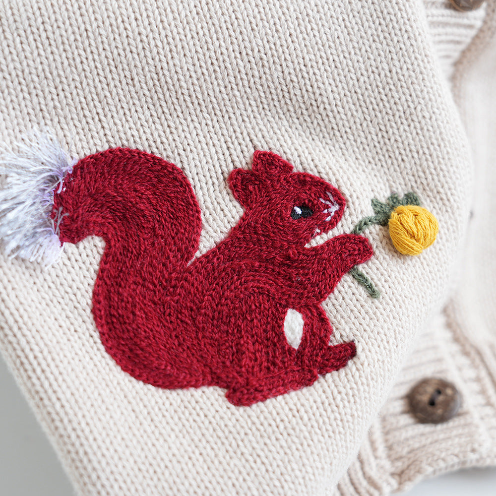 Kids' Cotton Sweater Squirrel Embroidery