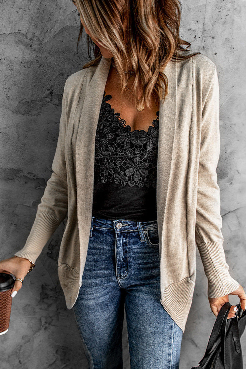 Khaki Super Soft Long Sleeve Blazer Cardigan