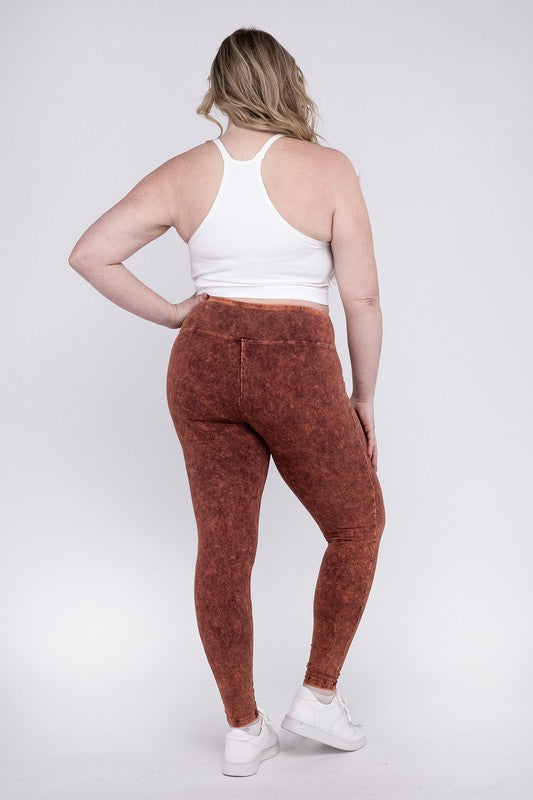 Plus Size Mineral Washed Wide Waistband Leggings