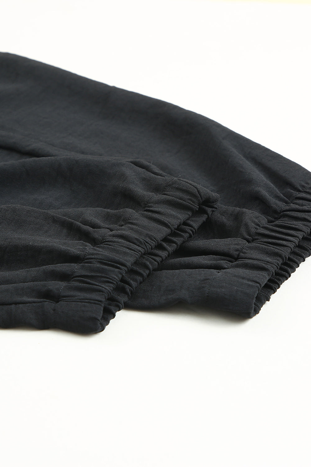 Black Solid  Smocked Waist Joggers