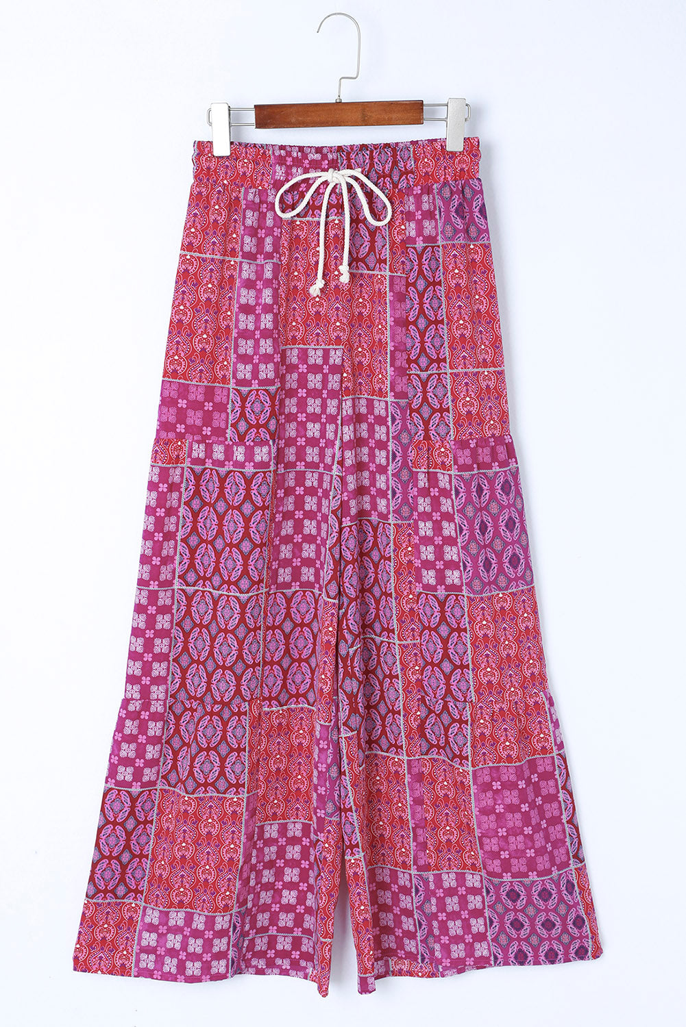 Multicolor Boho Style Drawstring Wide Leg Pants