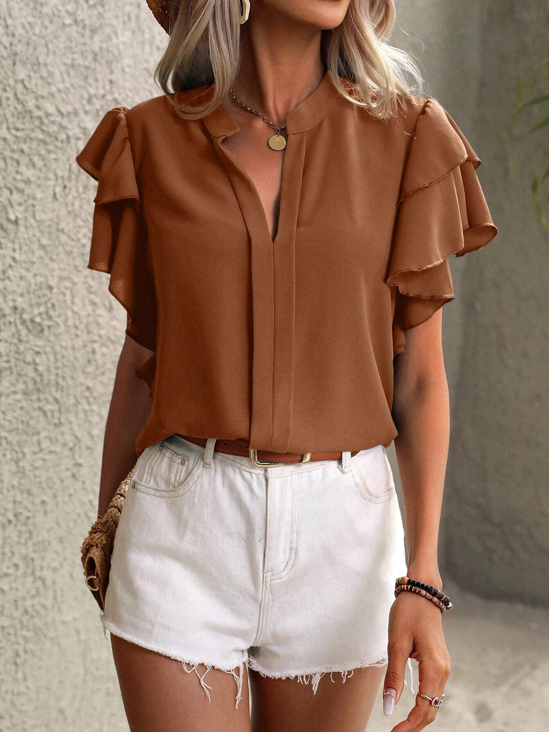 Ruffled Short Sleeve Blouse